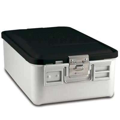 SklarLite Sterilization Container - Mid-Size, Safe Lid, Perforated Bottom, 18-1/4" x 11" x 6", Black - 10-4440 