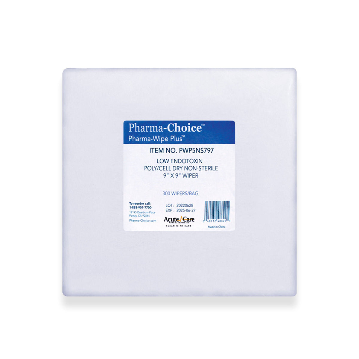 Cleanroom Wipe Pharma-Wipe Plus 300 Count Bag 9 X 9 Inch NonSterile Disposable (Case of 3600)