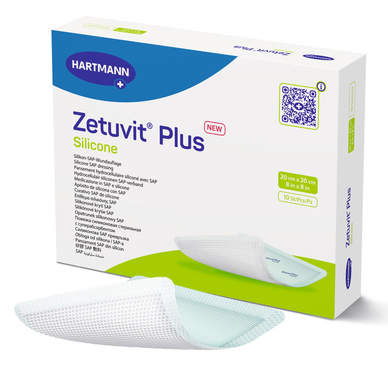 Zetuvit Plus Silicone Super Absorbent Dressing, 8 x 8 Inch (Box of 10)