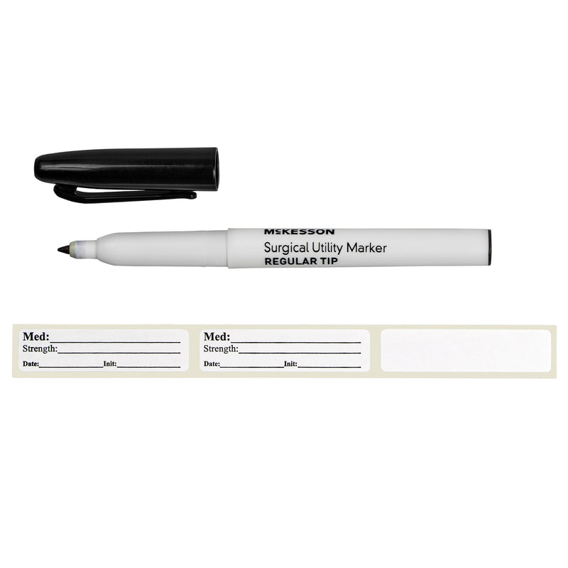 Medical Utility Marker with Labels McKesson Permanent Black Ink Sterile Full Size Regular Tip (Box of 50)