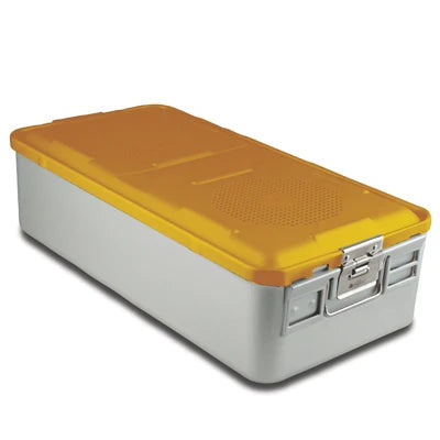 SklarLite Sterilization Container - Full-Size, Standard Lid, Perforated Bottom, 23" x 11" x 6", Yellow - 10-4110 