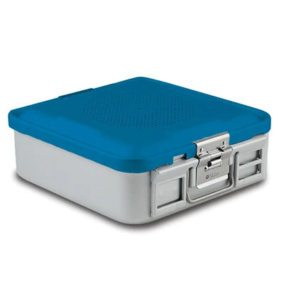 SklarLite Sterilization Container - Half-Size, Standard Lid, Perforated Bottom, 11-1/4" x 11" x 4", Blue - 10-4518 