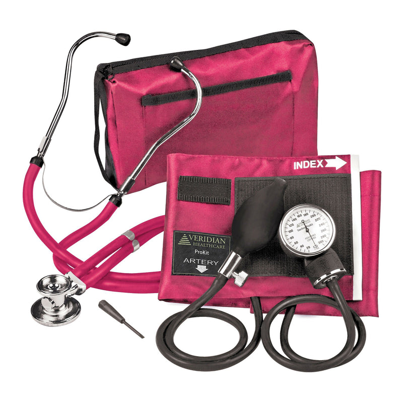 Sterling Series ProKit Aneroid Sphygmomanometer with Stethoscope, Magenta (Case of 20)