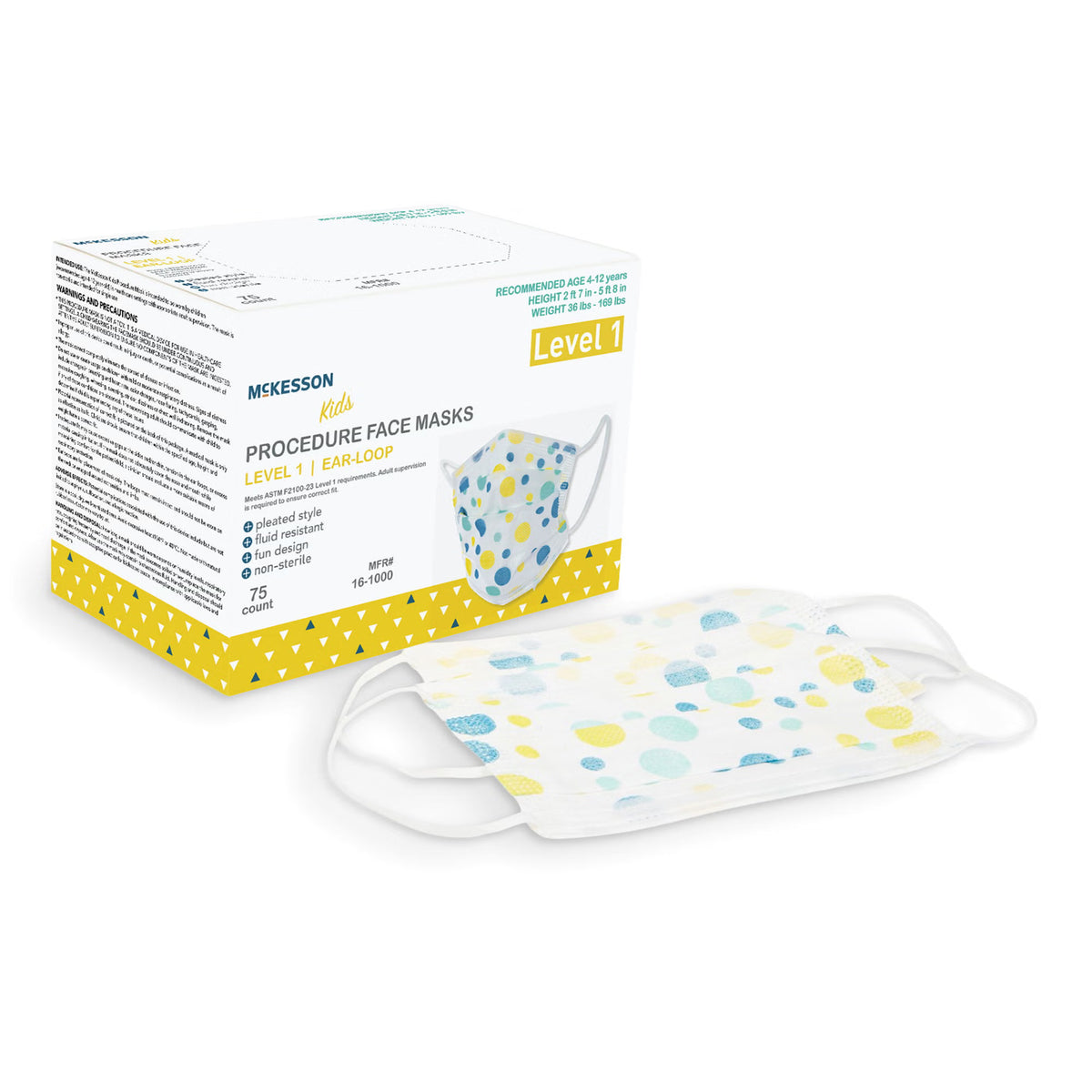 McKesson Pediatric Procedure Mask, Blue and Yellow Polka Dot (Case of 750)