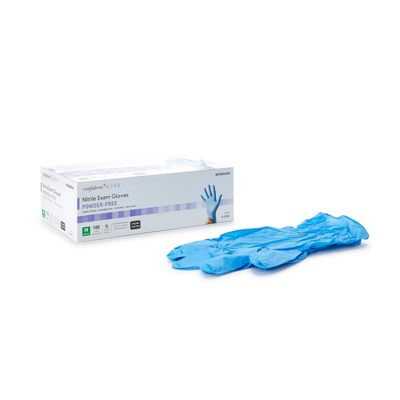 McKesson Confiderm 6.5CX Nitrile Extended Cuff Length Exam Glove, Medium, Blue (Case of 1000)