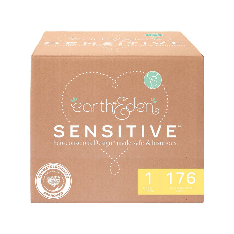 Earth & Eden Sensitive Baby Diapers, Size 1 for Babies Weighing 8 – 14 lbs. (Case of 176)