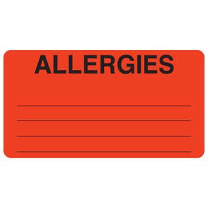Pre-Printed Label Allergy Alert Red ALLERGIES Alert Label 1-3/4 X 3-1/4 Inch (Roll of 250)
