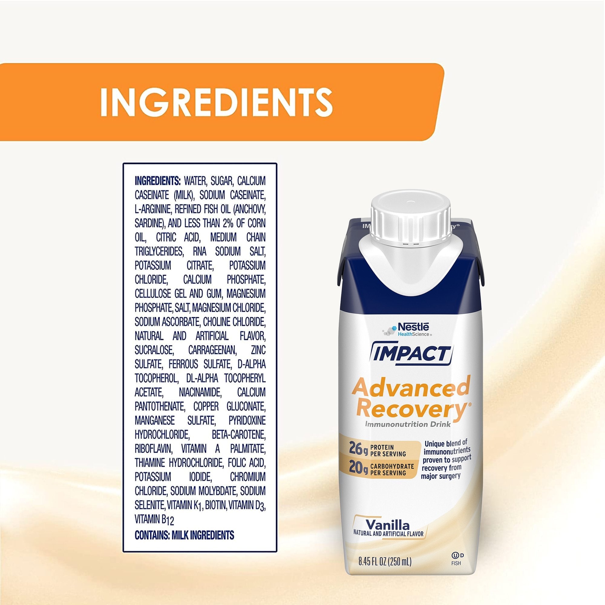 Nestle Healthcare Nutrition Impact Advanced Recovery Vanilla Immunonutrition Drink, 8.45-ounce Carton (10/CS) 