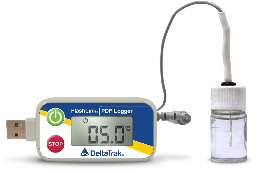 Vaccine Temperature Data Logger with Alarm Flashlink PDF Logger Fahrenheit -58° to +104°F (-50° to +40°C) Glycol Bottle Probe Magnet Battery Operated (Each)