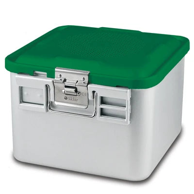 SklarLite Sterilization Container - Half-Size, Safe Lid, Non-Perforated Bottom, 11-1/4" x 11" x 8", Green - 10-4676