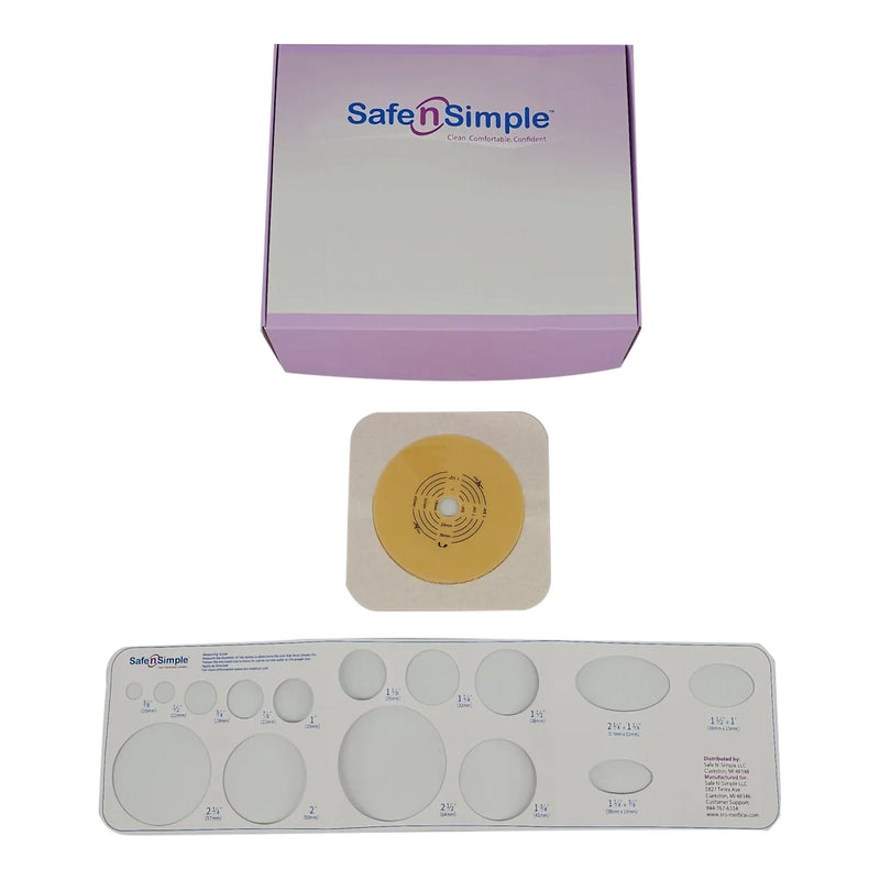 Ostomy Barrier Safe n Simple Trim to Fit, Standard Wear Flexible Tape 57 mm Flange Up to 1-3/4 Inch Opening 5 X 5 Inch (Case of 80)