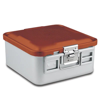 SklarLite Sterilization Container - Half-Size, Safe Lid, Non-Perforated Bottom, 11-1/4" x 11" x 5", Red - 10-4576