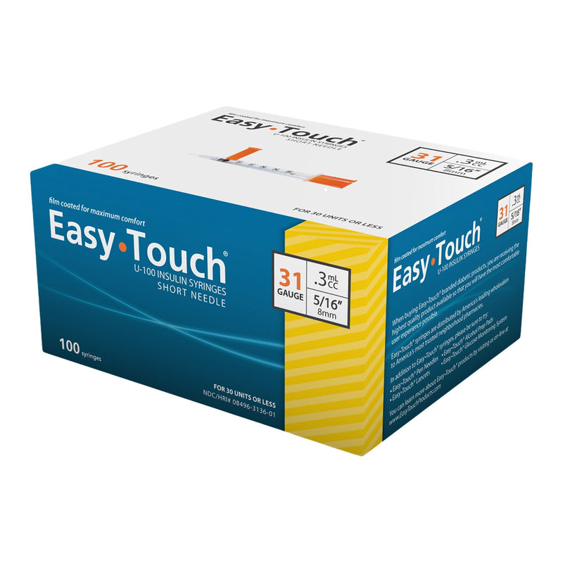 EasyTouch Standard 0.3 mL Insulin Syringe with Needle, 31 Gauge, 5/16 Inch (Case of 500) 