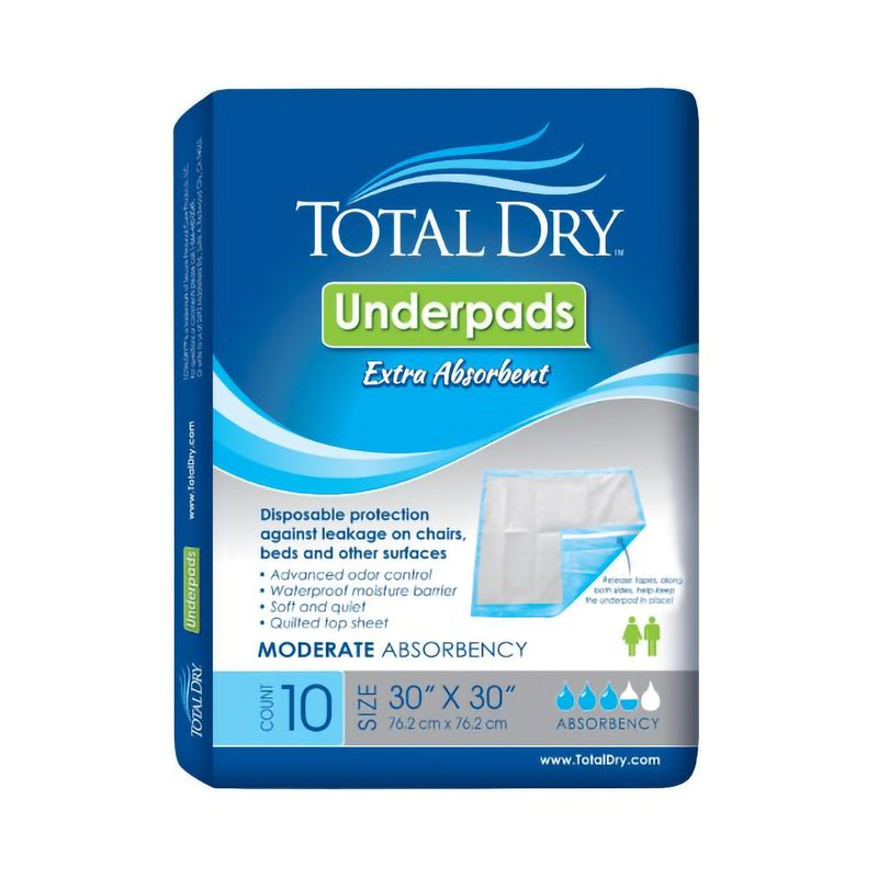 Secure Personal Care Products TotalDry Incontinence Underpads, Heavy Absorbency, Blue, 30 x 30 Inch (100/CS) 