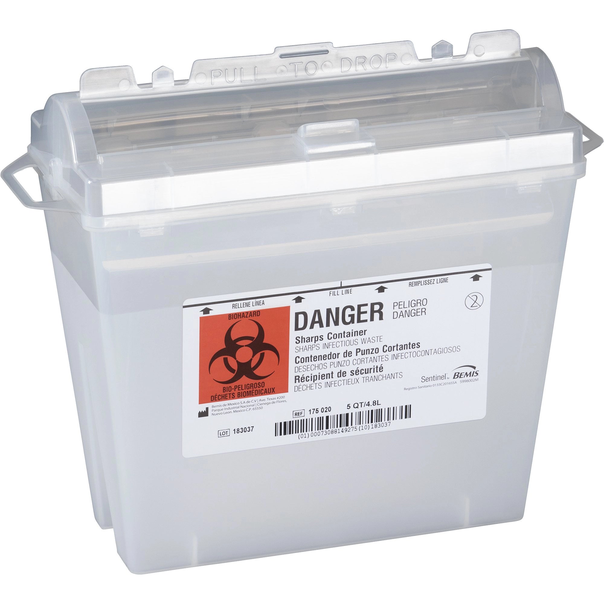 Bemis SharpSentinel 5-Quart Sharps Container - Translucent Beige