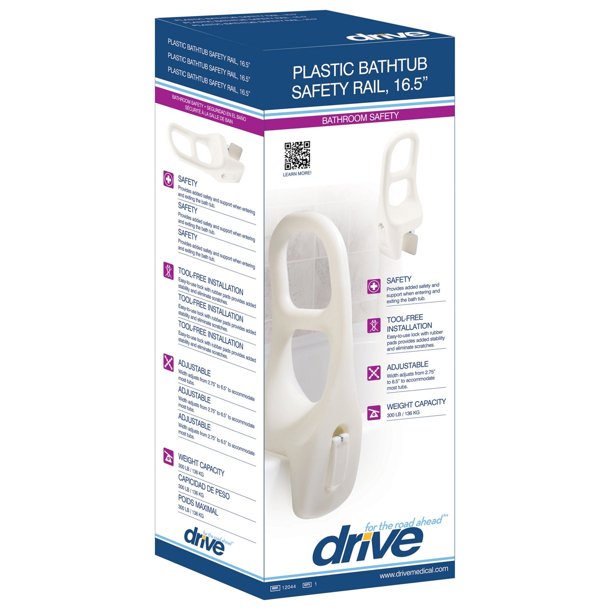 Drive DeVilbiss Healthcare drive Bathtub Grab Bar, White, Plastic 