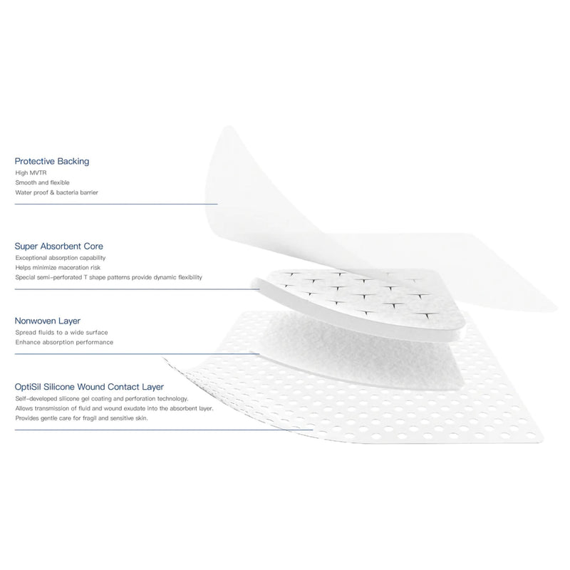 MPM Medical Super Absorbent Dressing Excel SAP Silicone Adhesive 6 X 7 Inch Square (10/BX) 
