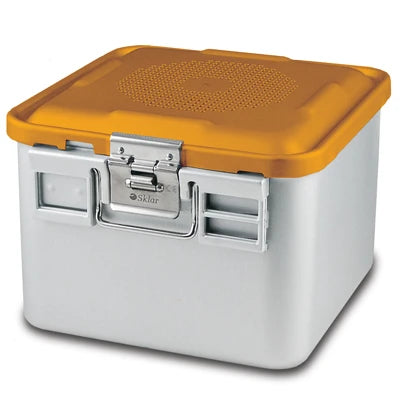 SklarLite Sterilization Container - Half-Size, Standard Lid, Perforated Bottom, 11-1/4" x 11" x 8", Yellow - 10-4658 