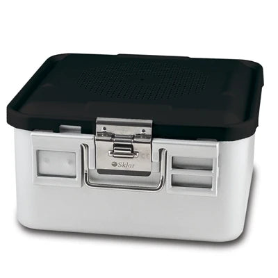 SklarLite Sterilization Container - Half-Size, Standard Lid, Non-Perforated Bottom, 11-1/4" x 11" x 6", Black - 10-4606