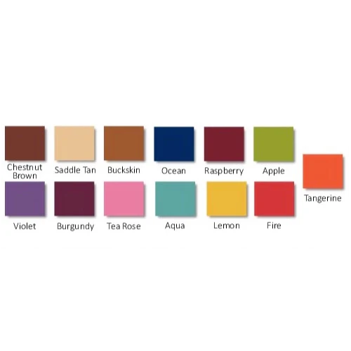 Brandt Industries Hydraulic Stool Color Chart - Chestnut Brown, Saddle Tan, Buckskin, Ocean, Raspberry, Apple, Violet, Burgundy, Tea Rose, Aqua, Lemon, Fire, Tangerine