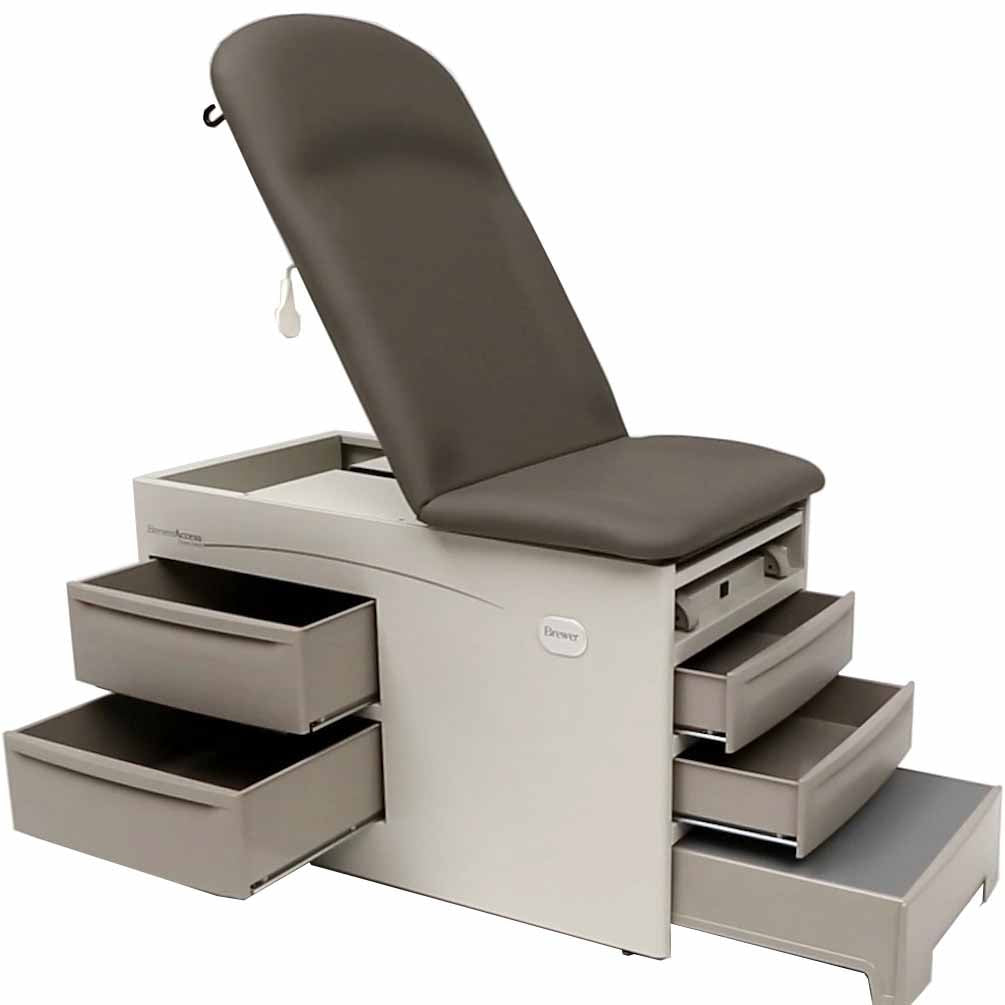Brewer Access Stationary Exam Table with Pelvic Tilt - Open Drawers