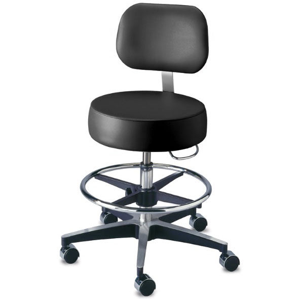 Brewer Century Series Pneumatic Aluminum Exam Stool with High Height, Backrest, and Footring  Blue Fog