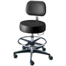 Brewer Century Series Pneumatic Aluminum Exam Stool with Seamless Upholstery and Footring  Wedgewood with Backrest