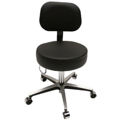 Brewer Century Series Pneumatic Aluminum Exam Stool with Seamless Upholstery  Wedgewood with Backrest