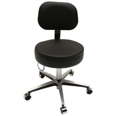 Brewer Century Series Pneumatic Aluminum Exam Stool with Seamless Upholstery and Backrest