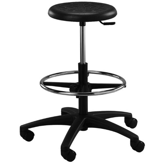 Brewer Polyurethane Round Stool with Adjustable Foot Ring and Casters