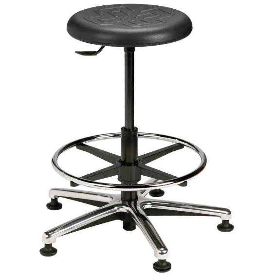 Brewer Polyurethane Round Stool  Adjustable Foot Ring, High Height Cylinder, and St