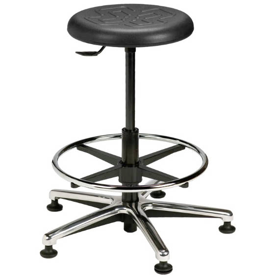 Brewer Polyurethane Round Stool with Adjustable Foot Ring and Glides