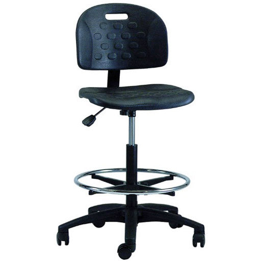 Brewer Polyurethane Task Stool with Seat Tilt, Adjustable Foot Ring, and Casters