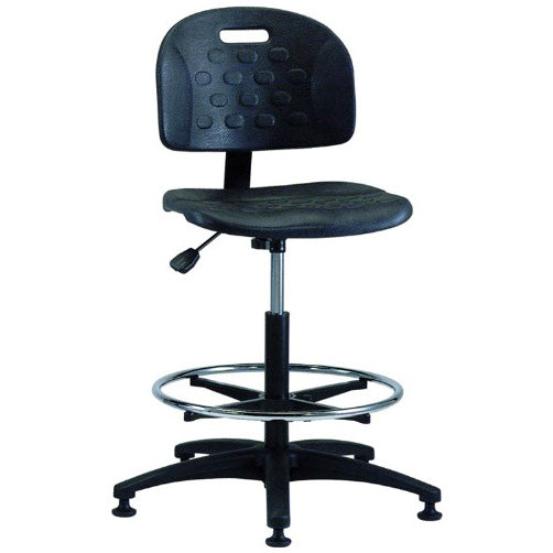 Brewer Polyurethane Task Stool  Adjustable Foot Ring, High Height Cylinder, and St