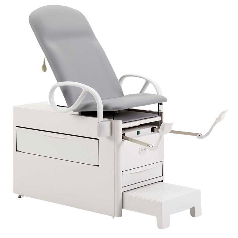 Brewer Versa Exam Table with Patient Assist Handles, Stirrups, Pelvic Tilt, Electrical Receptacle, and Drawer Warmer  Blue Fog