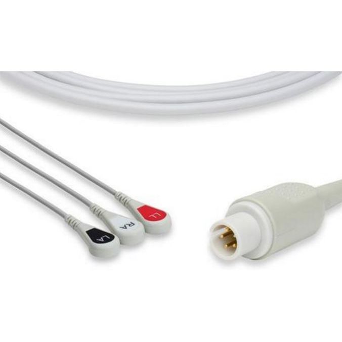 Burdick One-Piece ECG Cable - 3 Leads Snap