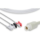 Burdick One-Piece ECG Cable - 3 Leads Pinch/Grabber