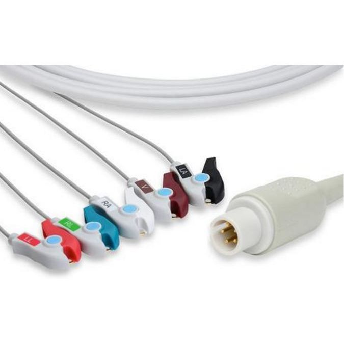 Burdick One-Piece ECG Cable  5 Leads Pinch/Grabber