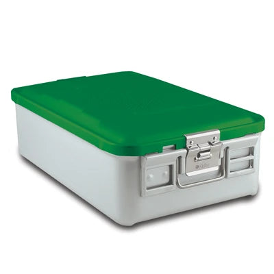 SklarLite Sterilization Container - Mid-Size, Safe Lid, Perforated Bottom, 18-1/4" x 11" x 5", Green - 10-4390