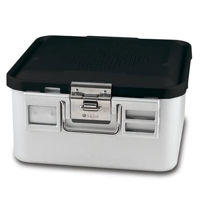 SklarLite Sterilization Container - Half-Size, Standard Lid, Perforated Bottom, 11-1/4" x 11" x 6", Black - 10-4618 