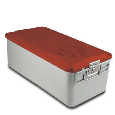 SklarLite Sterilization Container - Full-Size, Standard Lid, Perforated Bottom, 23" x 11" x 8", Red - 10-4160 