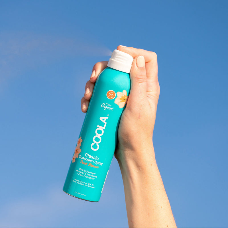 Coola Clear Body Sunscreen Spray SPF 70 Peach Blossom Scent, 6-ounce Can