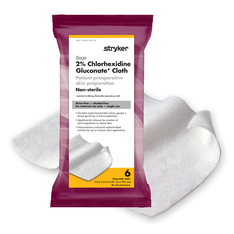 Sage 2% CHG Preoperative Skin Prep Wipe, 7.5 x 7.5 Inch (Case of 192)