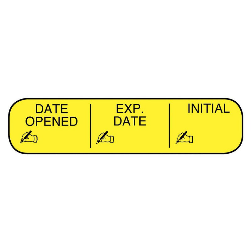 Apothecary Products Pre-Printed / Write On Label Apothecary Products Auxiliary Label Yellow Paper DATE OPENED/EXP. DATE/INITIAL Black Quality Control Label 3/8 X 1-9/16 Inch 