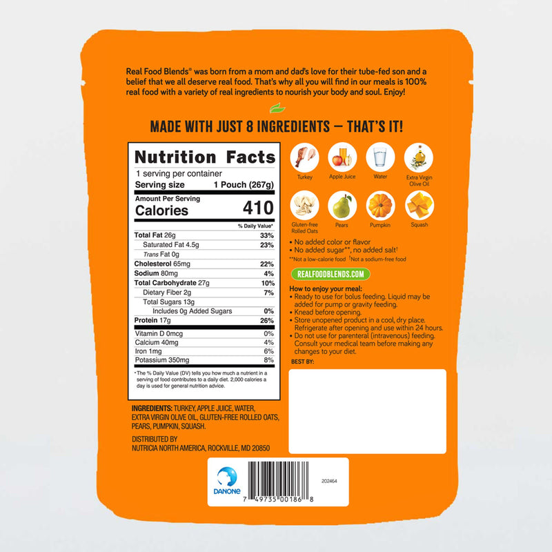 Tube Feeding Formula Real Food Blends Select Turkey / Pears / Pumpkin Puree 9.4 oz. Pouch