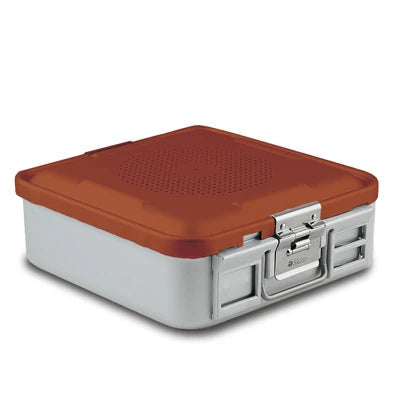 SklarLite Sterilization Container - Half-Size, Standard Lid, Perforated Bottom, 11-1/4" x 11" x 4", Red - 10-4516 
