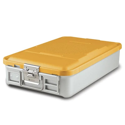 SklarLite Sterilization Container - Mid-Size, Standard Lid, Non-Perforated Bottom, 18-1/4" x 11" x 4", Yellow - 10-4302 
