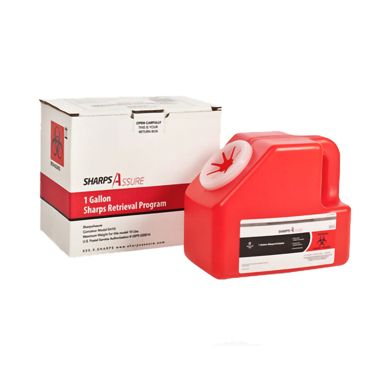 Sharps Assure Mail-Back Sharps Container, 1 Gallon, 9 x 5.5 x 7.3 Inch (Case of 18)