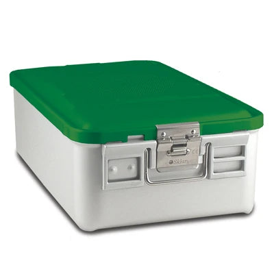 SklarLite Sterilization Container - Mid-Size, Safe Lid, Non-Perforated Bottom, 18-1/4" x 11" x 6", Green - 10-4426 