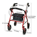 McKesson Folding Steel Four-Wheel Rollator, 12-Inch Seat Width, Red (Each)